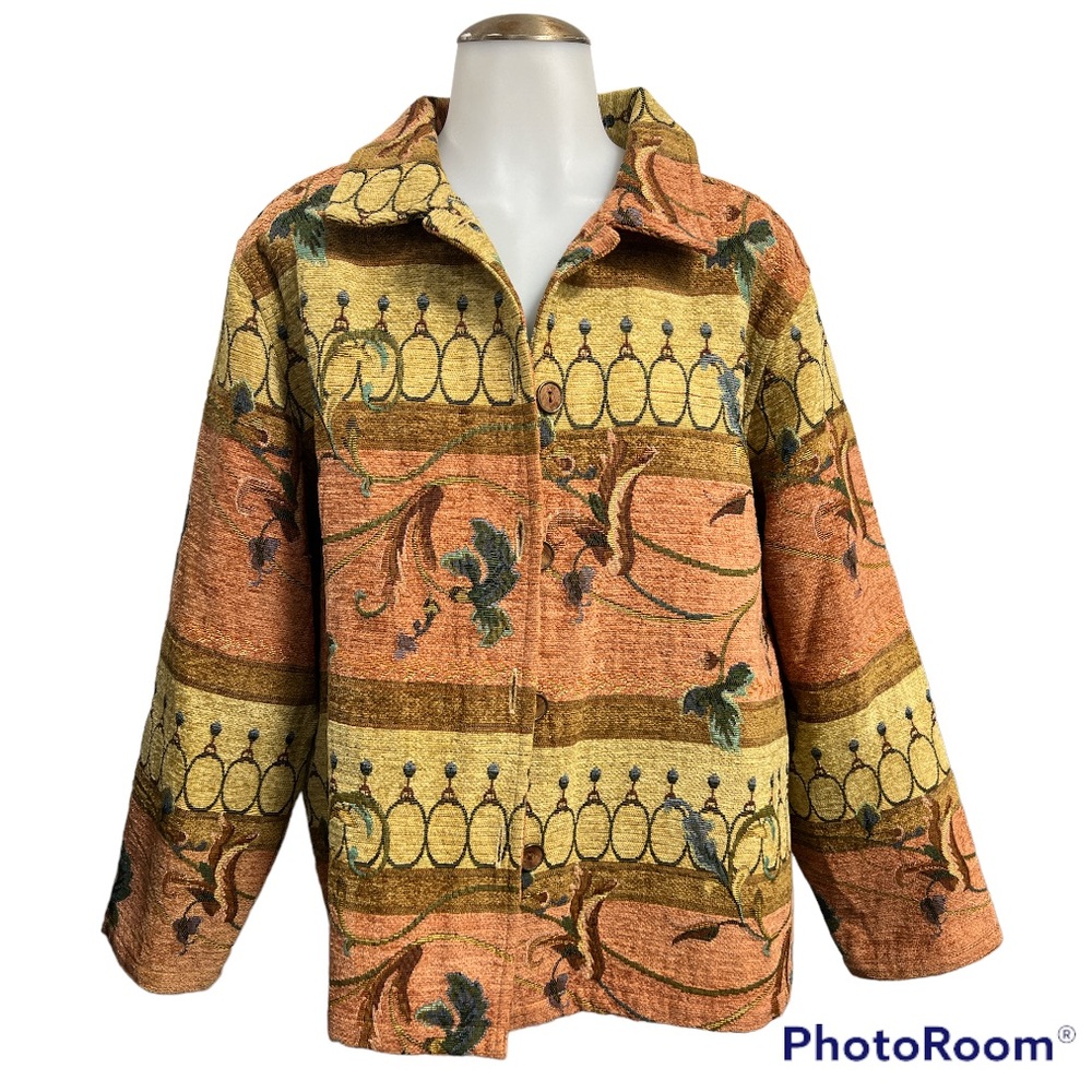 Vintage Button Front Tapestry Boxy Jacket/Shacket Willow Ridge Size: 1XW